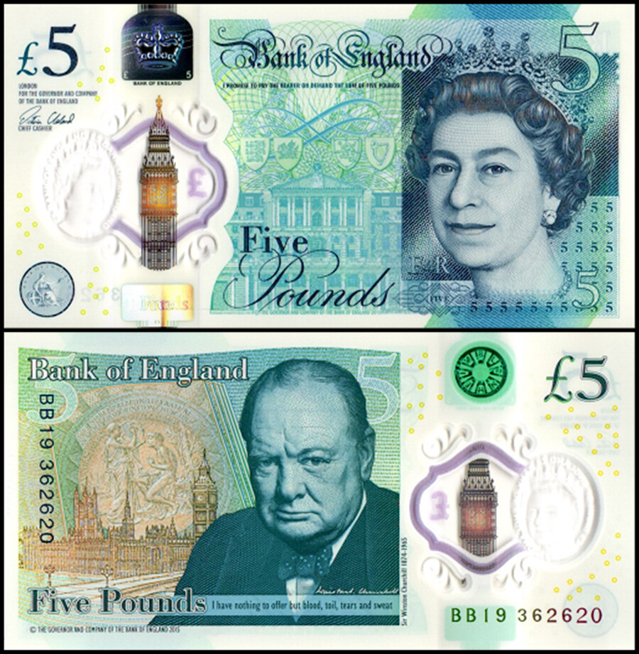 Great Britain 5 Pounds, 2015, P-394, UNC, Polymer