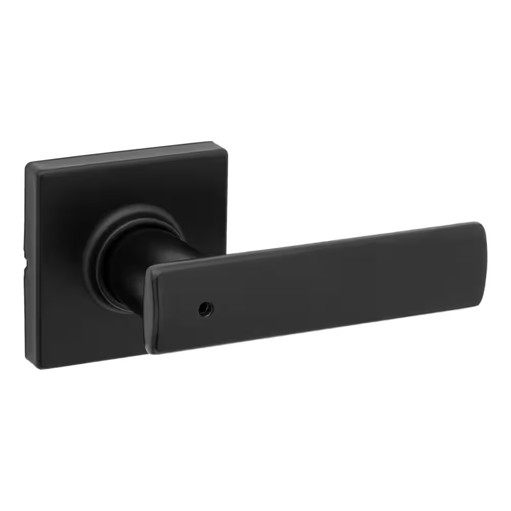 Breton Square Matte Black Bed/Bath Door Handle Featuring Microban with Lock