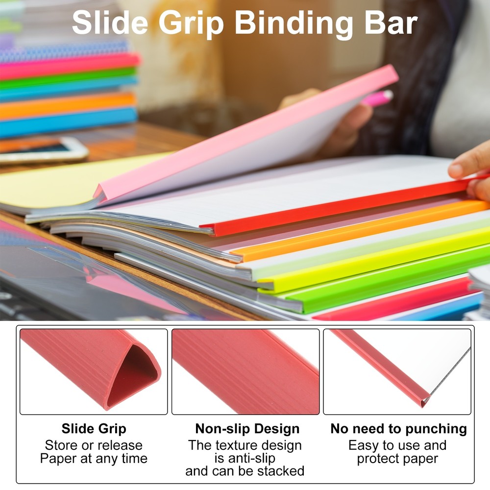 100Pcs Binding Bars, 10mm Binding Bars 70 Sheets Capacity, Red