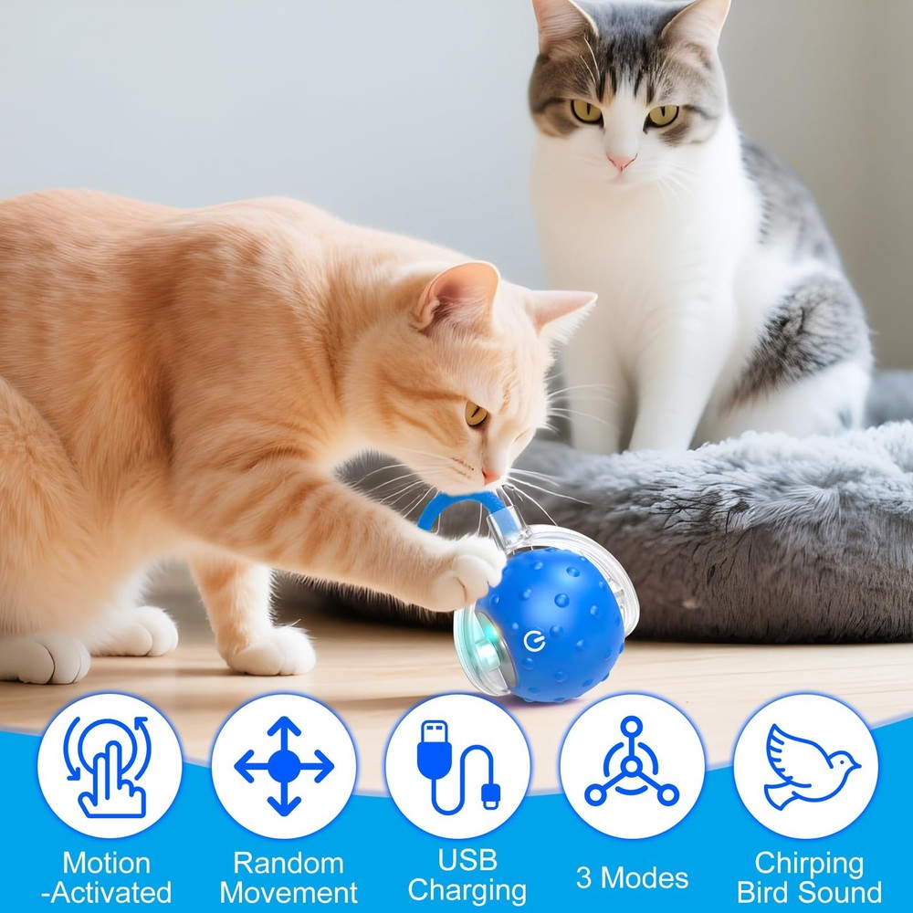 Tiny Fetch Dog Toy, Tinyfetch Interactive Cat Toys Balls with blue
