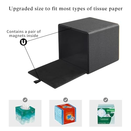 Linen Square Tissue Box Cover,Cube Tissue Box Black Linen Texture