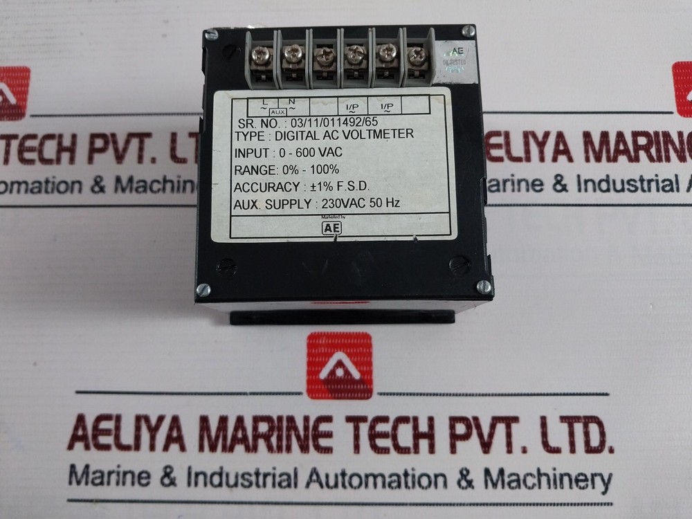 AE Digital AC Single Phase Voltmeter 0-600 Vac