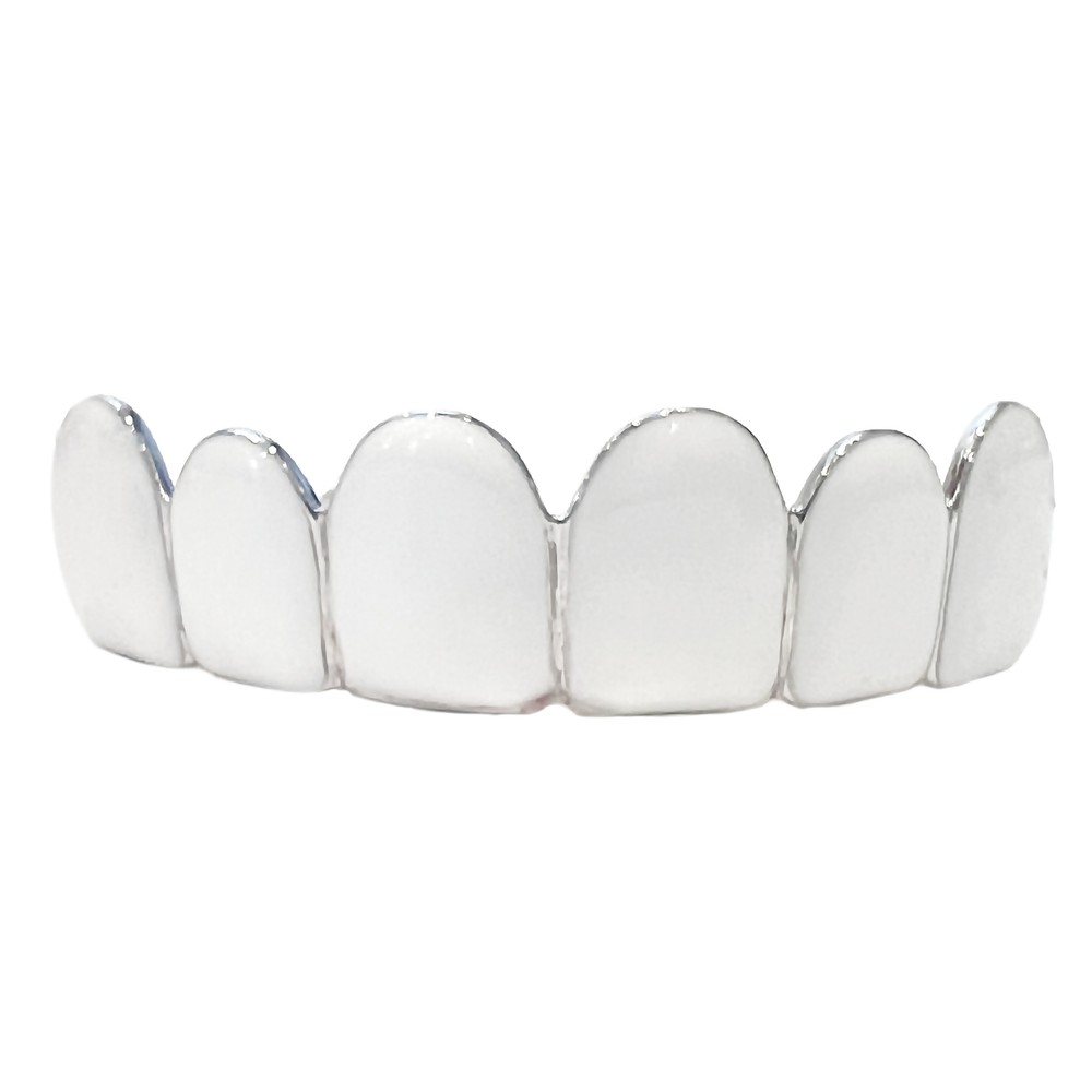 Real Solid 925 Sterling Silver White Enamel Grillz Rapper Grill Six Top Teeth