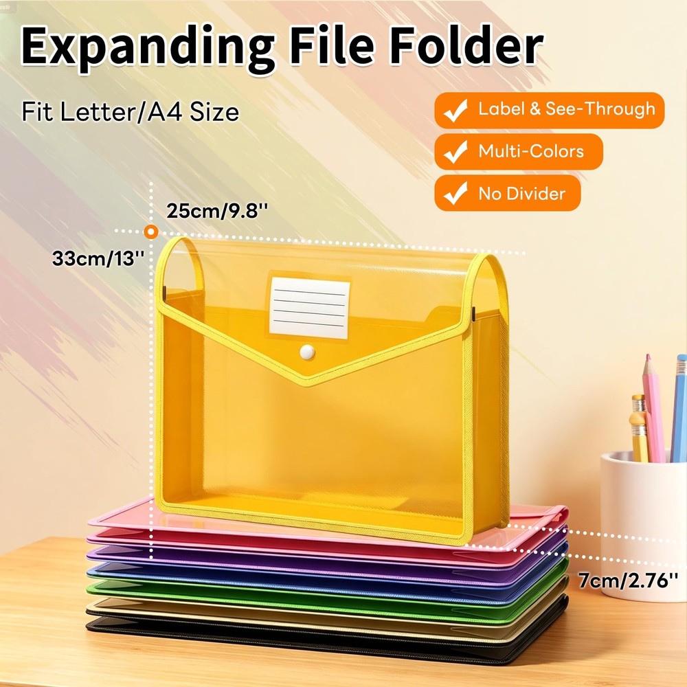 10 Pack Plastic Expanding File Folder, Transparent Folders for Documents with...
