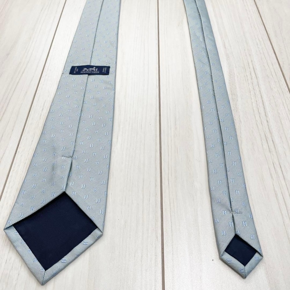 HERMES Tie Fasone H Pattern H Weave Blue White