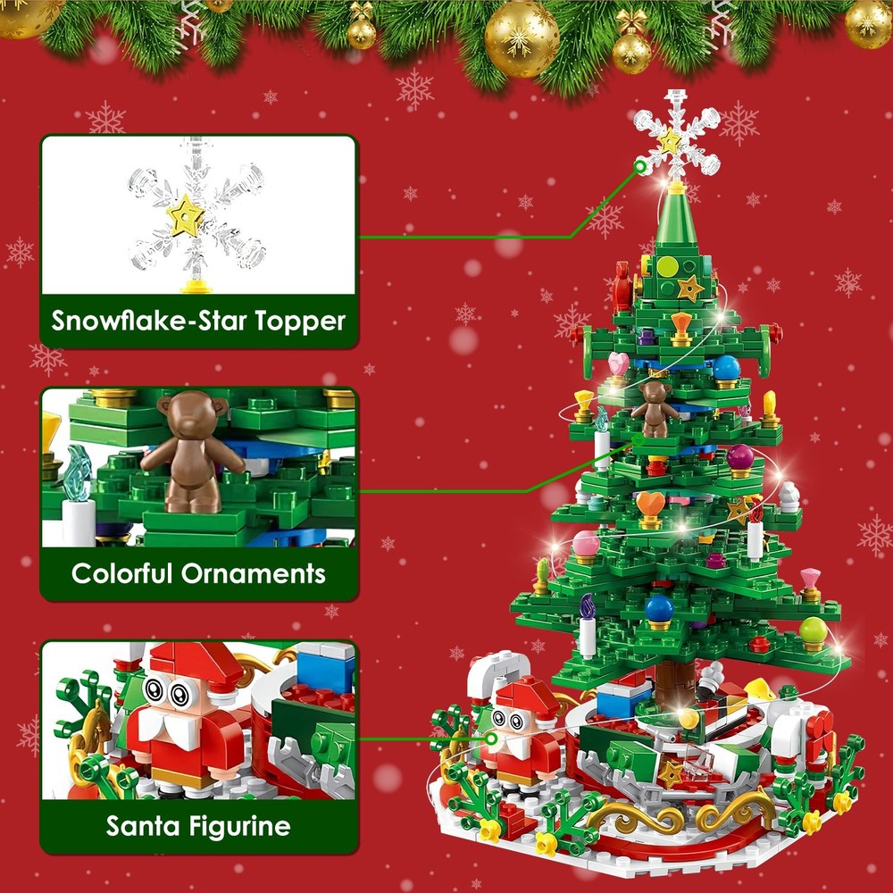 Christmas Tree Building Set W/ LED Light Festive Tabletop Countdown Calendar