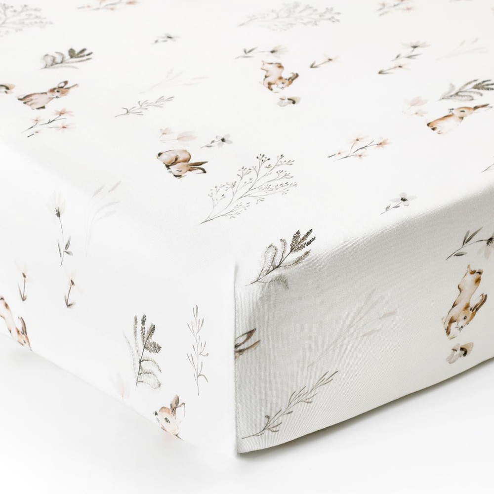 2 Pack Jersey Knit Fitted Crib Sheets, Stylish Watercolor Rabbit Pattern, Soft