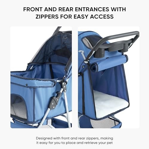 3 Wheel Pet Stroller for Dogs and Cats, Foldable, Lightweight Normal Size Blue