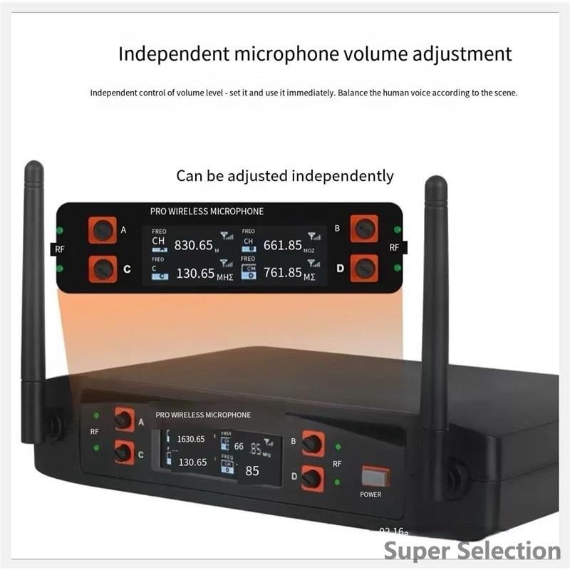 4-Channel UHF Wireless Microphone System W/ 4 Mics, 80m Range For Karaoke