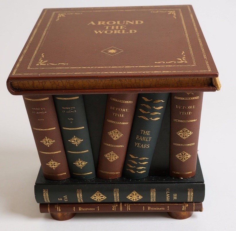 Regency Style Leather Faux Book Stack Side Table