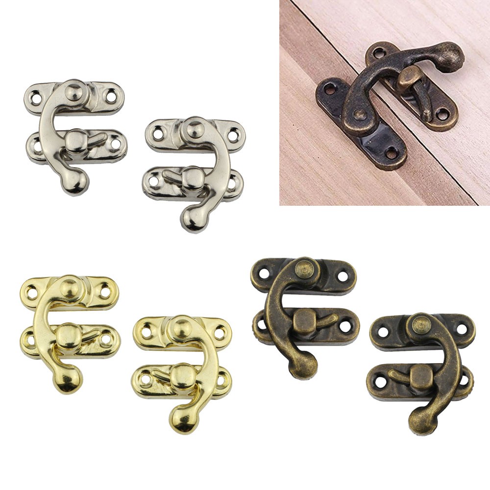2pcs Vintage Lock Clasp Right & Left Latch Hook Hasp Iron Hook Latch Hasps Hook