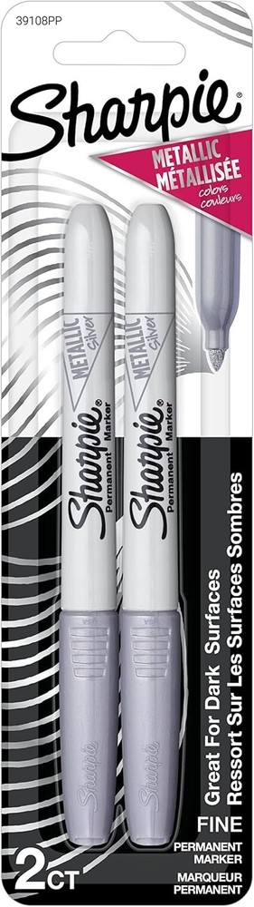 Sharpie Metallic Permanent Markers Quick-Drying, Fine Point, Silver, 2 Count