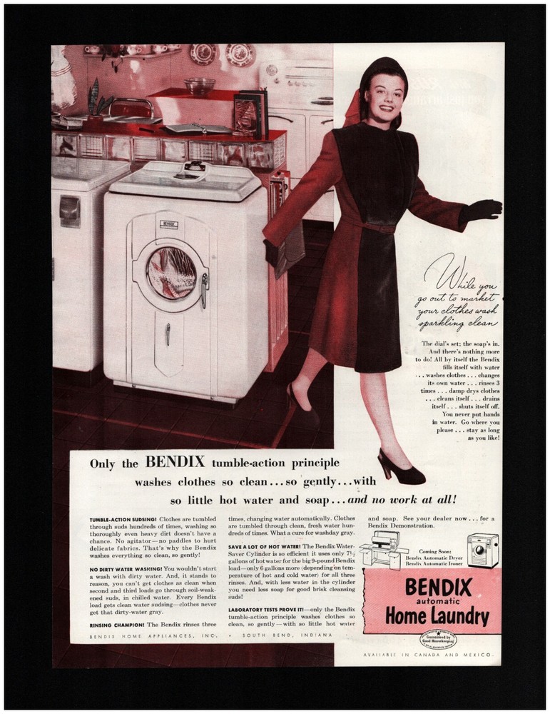 1947 BENDIX Washing Machine Original Print Ad ~ Fast Ship ~ clothes laundry