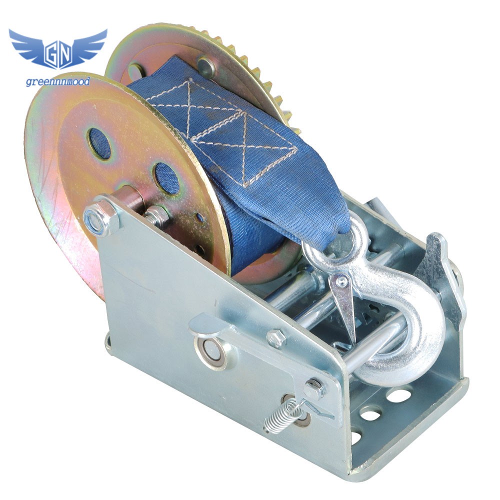 Heavy Duty Hand Winch 3200lbs Polyester Strap Manual Portable Crank Winch