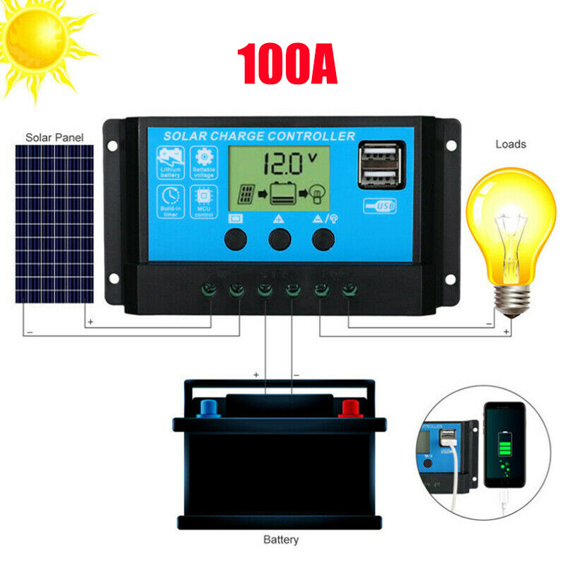 100A Solar Panel Regulator Charger Controller 12V/24V Auto Focus Tracking