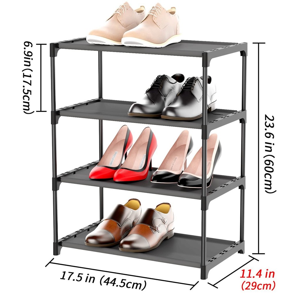 4-Tier Small Shoe Rack .Stackable Shoe Shelf Storage Organizer for Entryway H...