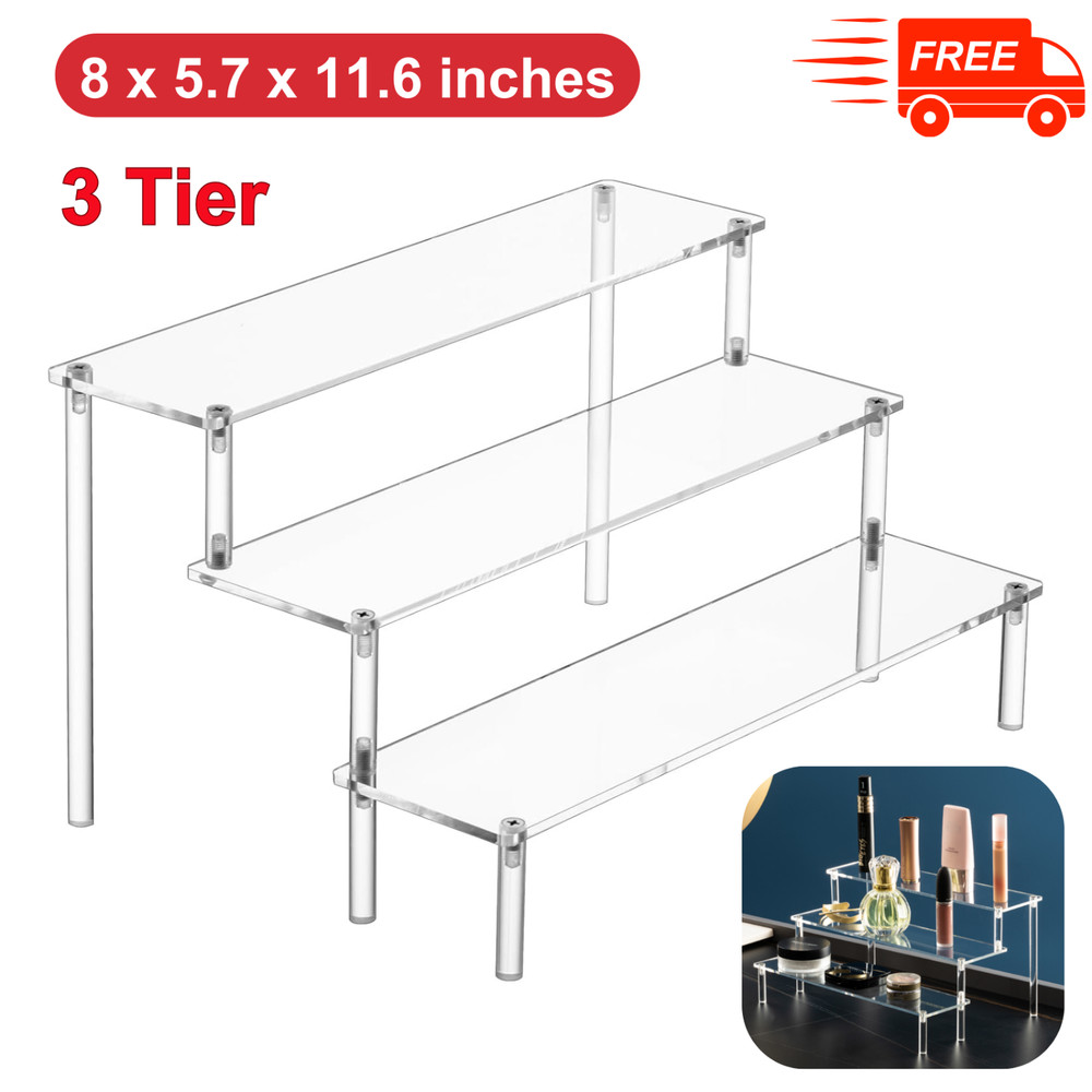 Acrylic Display Risers, 3 Tier Clear Perfume Organizer Stand, Large Shelf Risers
