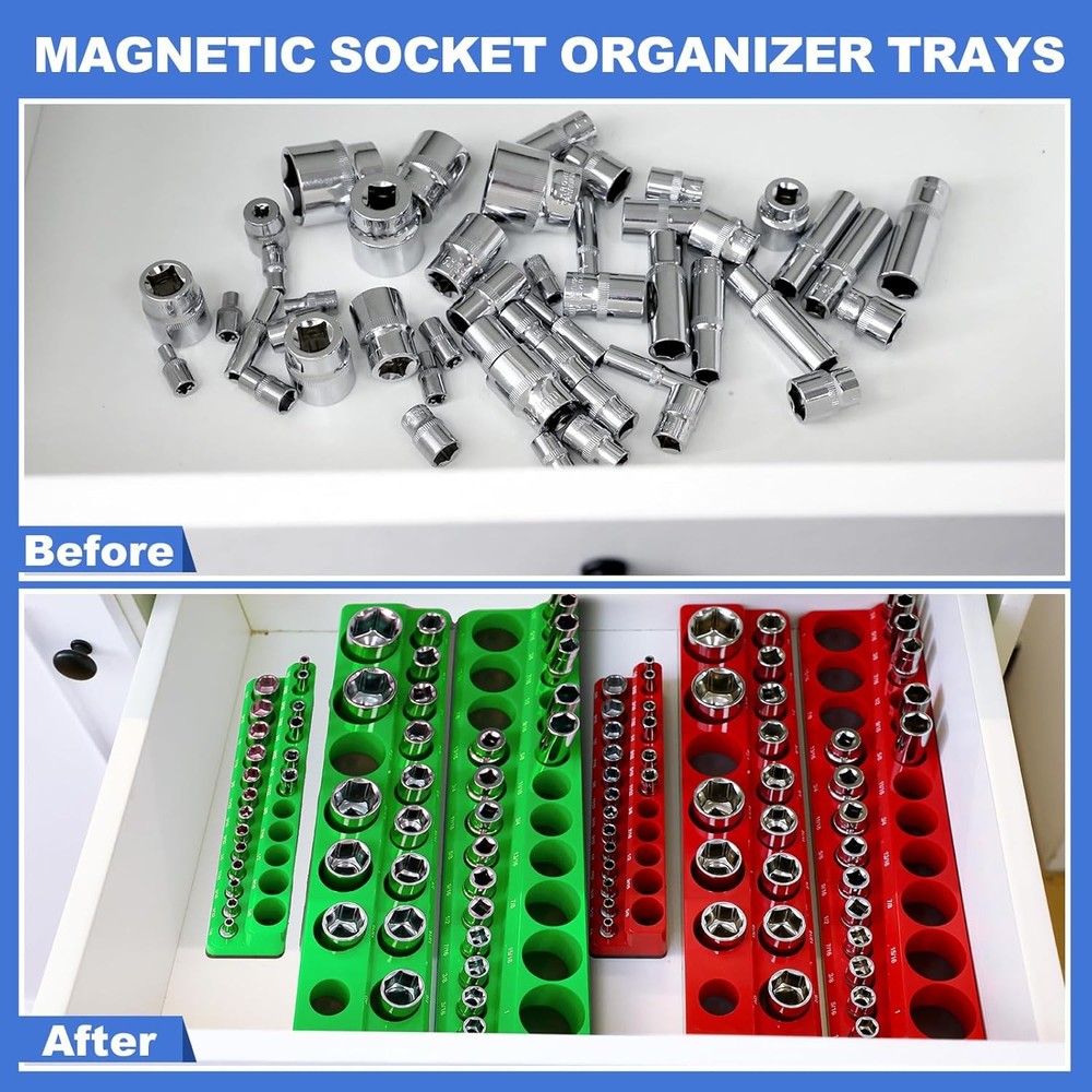Magnetic Socket Organizer 12pc SAE Metric Set