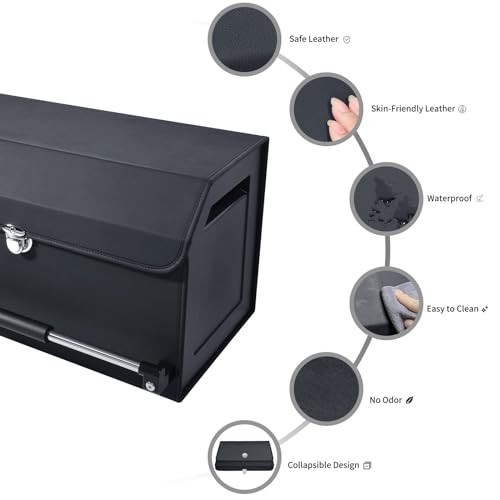 Car Trunk Organizer, Push-pull Handle, Leather Collapsible 2 Large Black