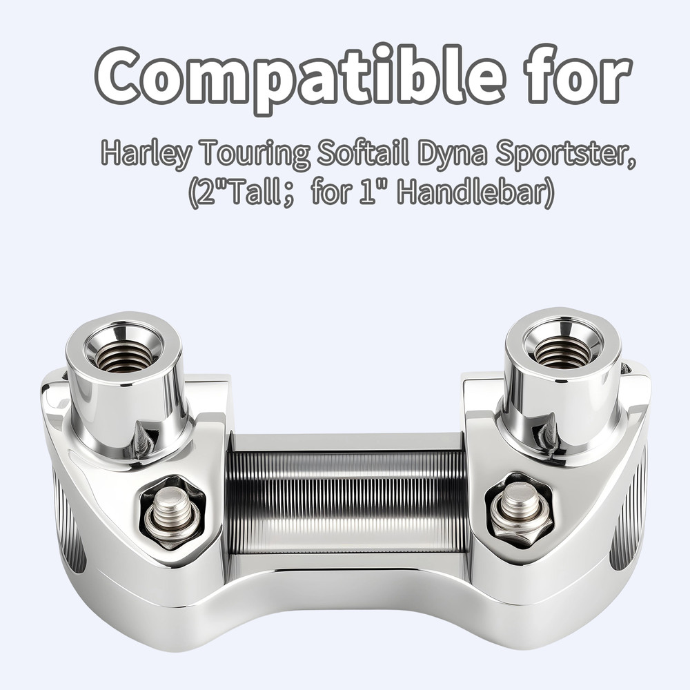 2" Tall 1" Mount Chrome Hefty Handlebar Risers/Top Clamp Kits For Harley Models