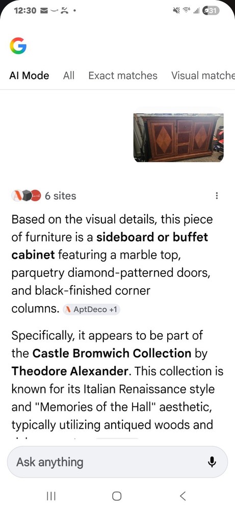 Buffett Server Cabinet with a Marble Top. (Excellent Condition)