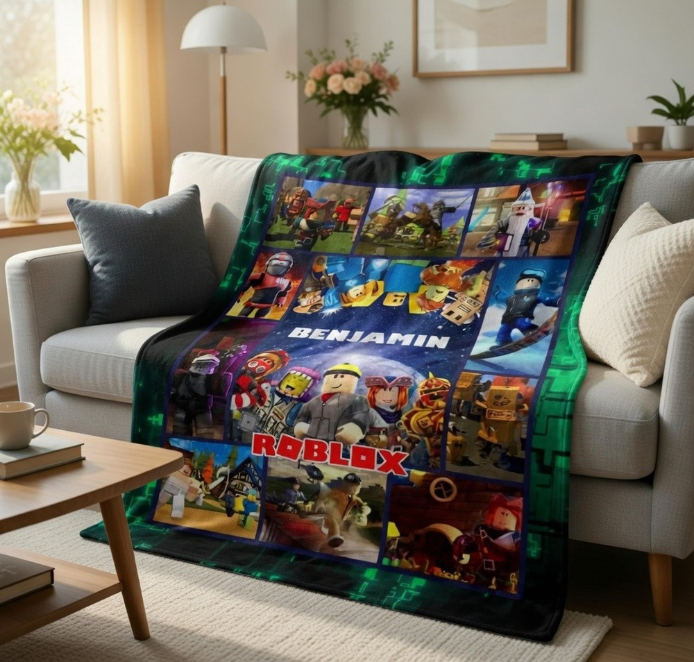 Personalized Block Game Flannel Blanket Gamer Gift