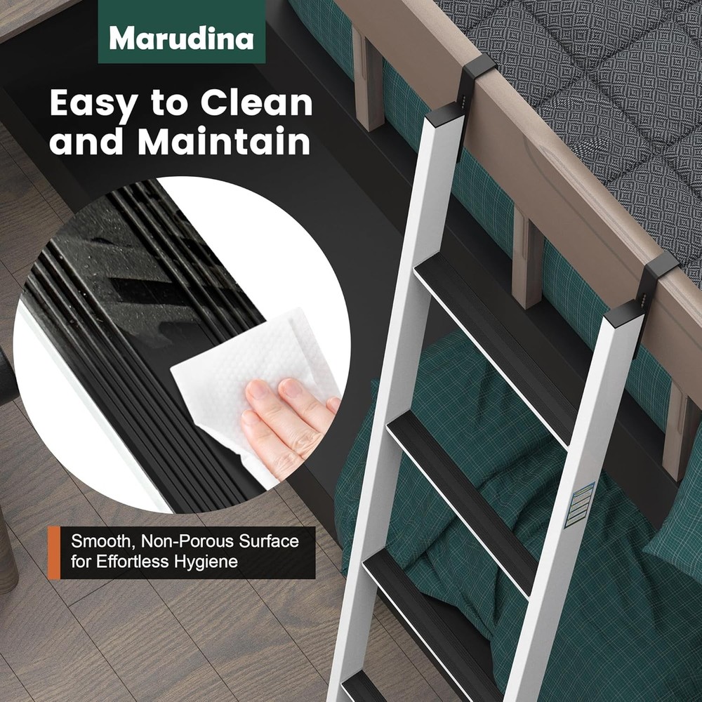 Integrated Step Ladder with 57"-61" Height Range，bunk 1.2" White