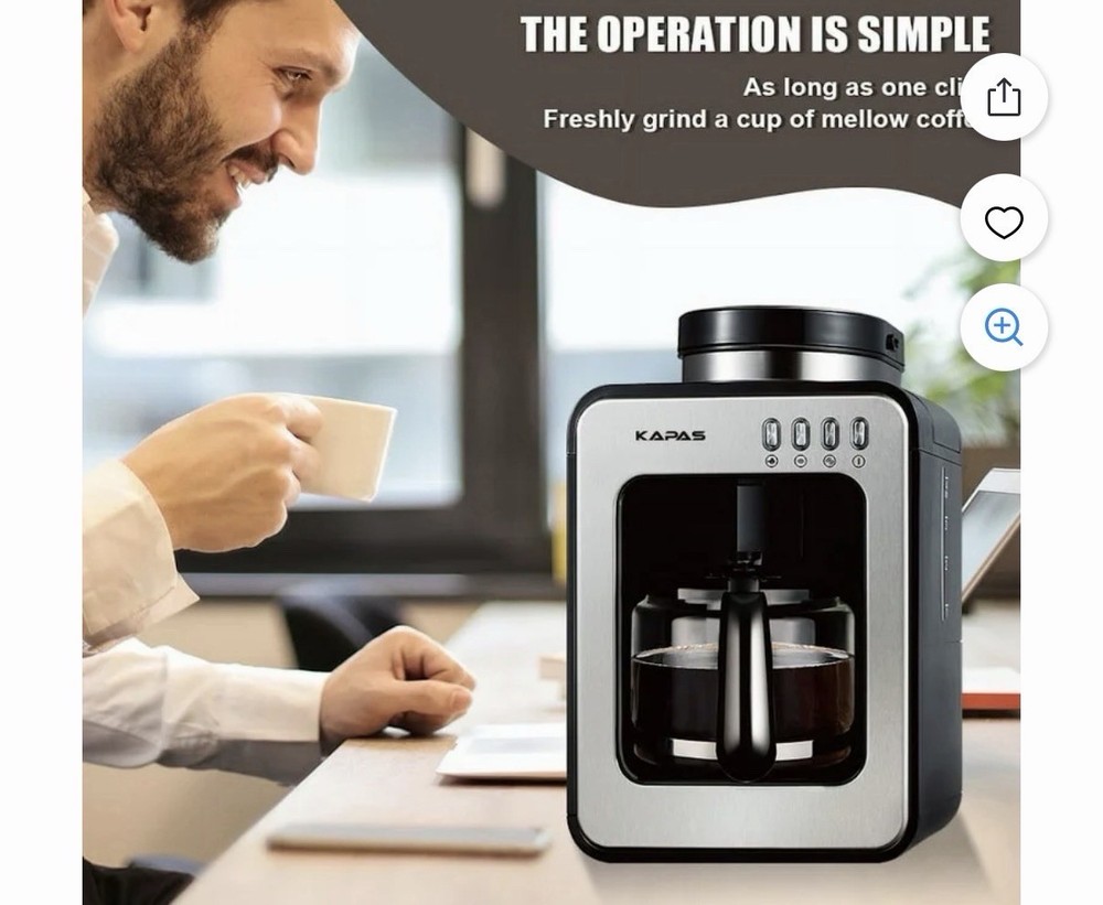 KAPAS Mini Automatic Coffee Machine With Grinding Function, Programmable Timer