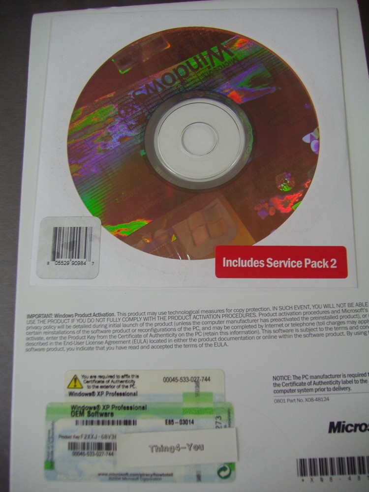 MICROSOFT WINDOWS XP PROFESSIONAL w/SP2 FULL OPERATING SYSTEM MS WIN PRO=SEALED=