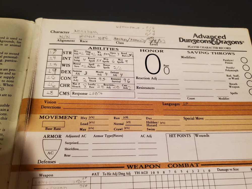 Dungeons & Dragons: Player Character Record Sheets 1986 ☆ D&D ☆ Authentic ☆