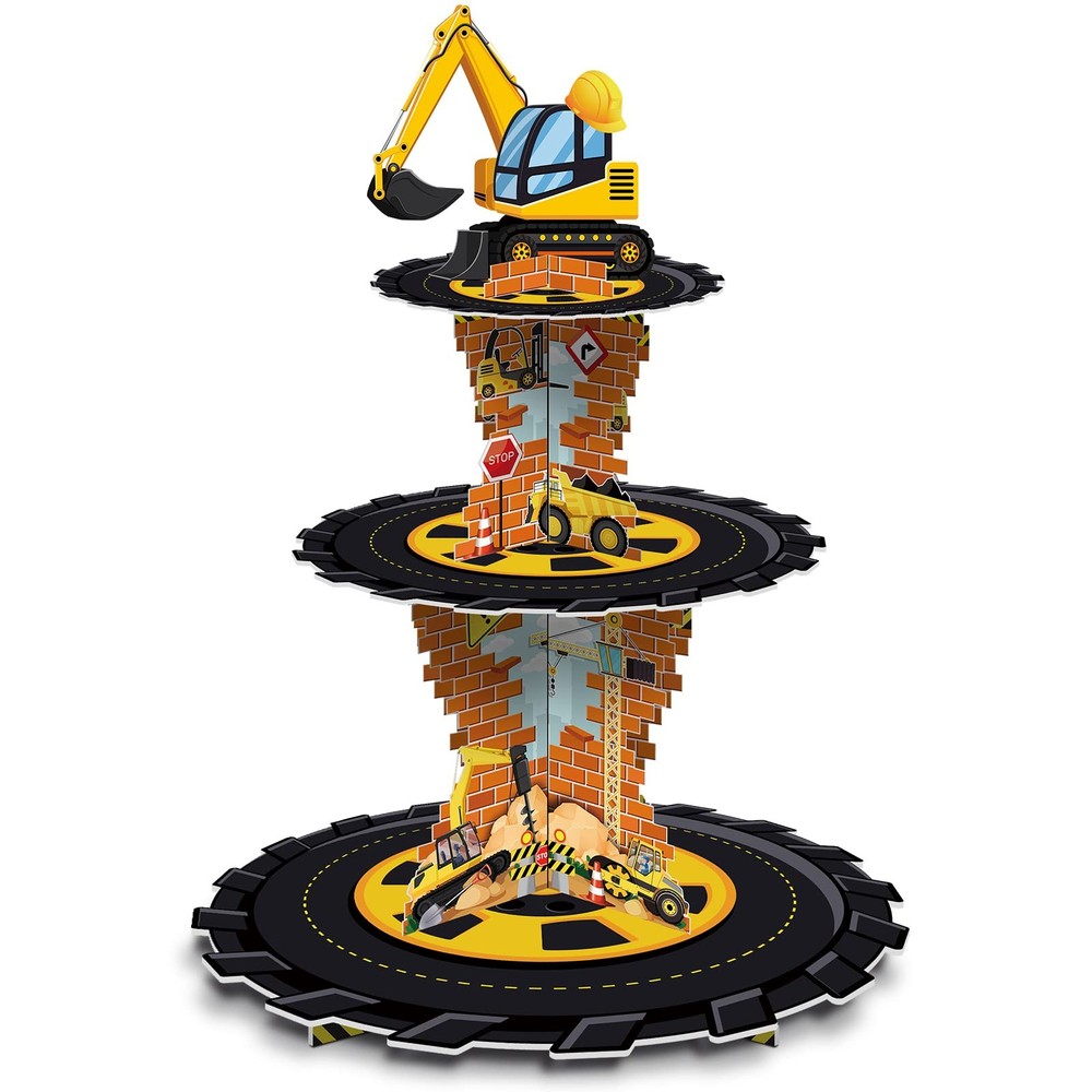 Tiamon Construction Birthday Decorations 3 Tier Construction Theme Cupcake St...