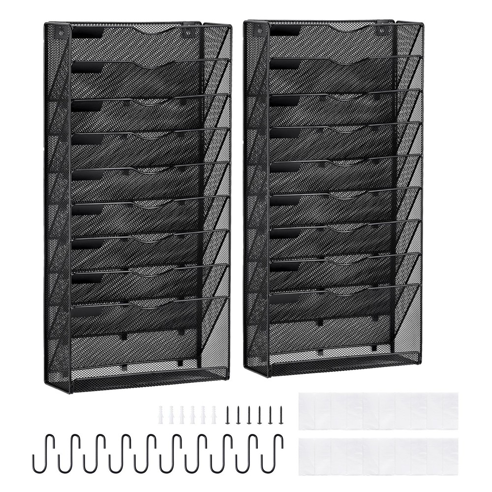 File Wall Rack Two-Piece 10 Pockets Mesh Wall File Holder Wall Mounted Mag