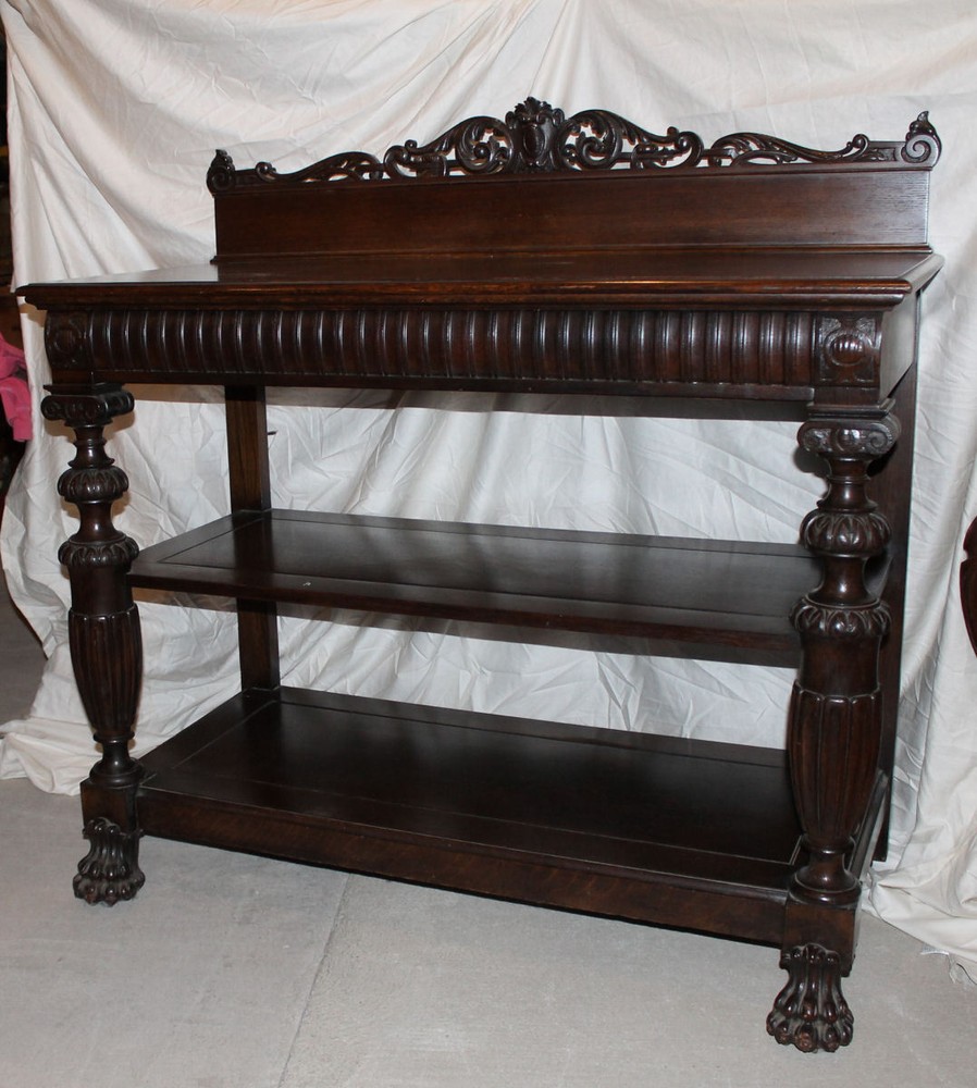 Antique Fancy Oak Server Buffet – highly carved
