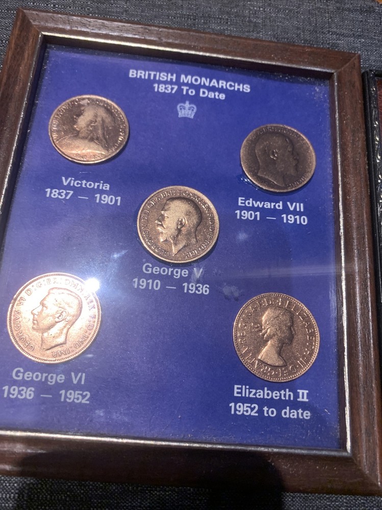 Framed Pennies Different Monarchs And Farthing Pennyfarthing Bundle