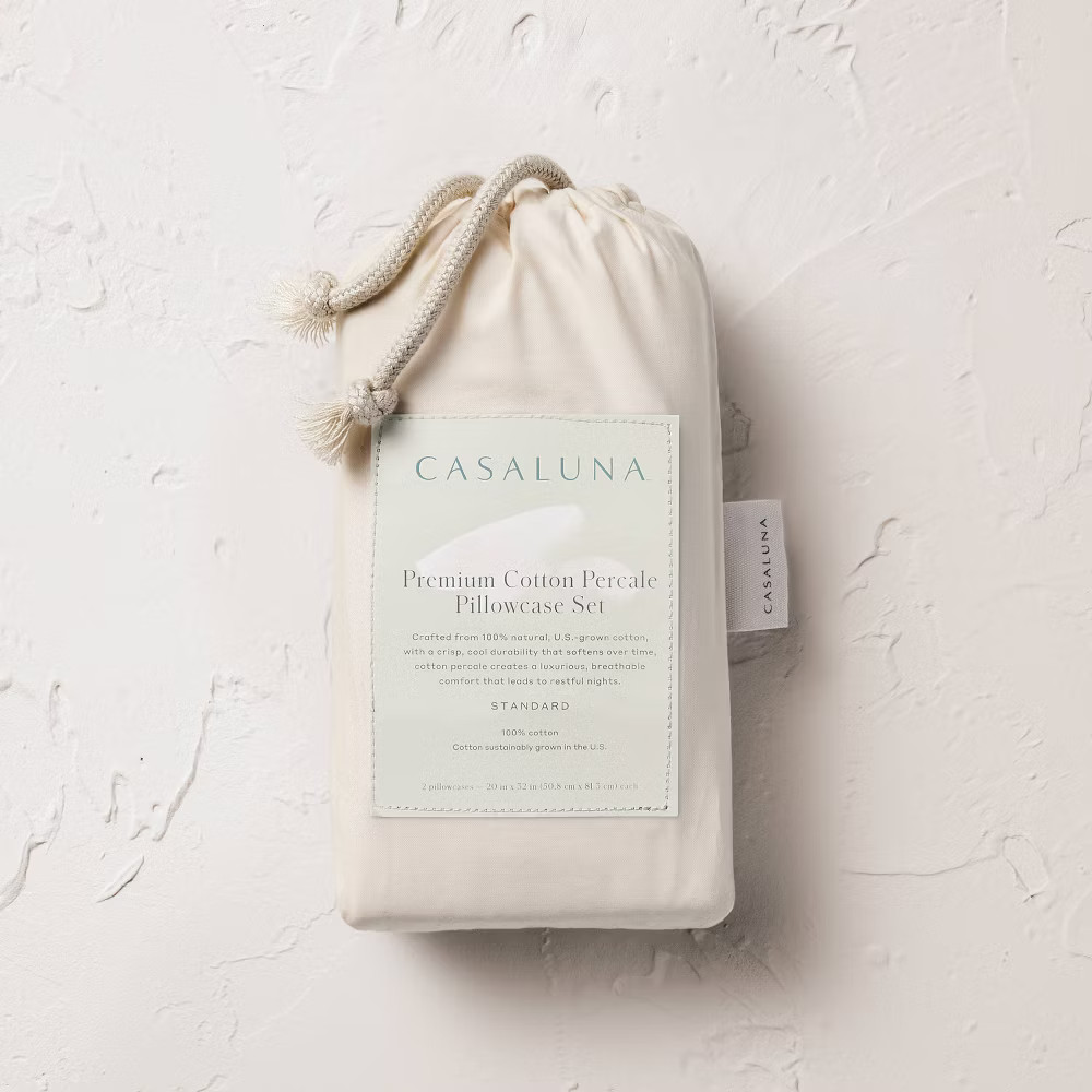 King 400 Thread Count Percale Pillowcases Natural - Casaluna