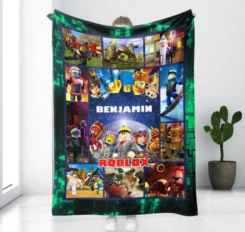 Personalized Block Game Flannel Blanket Gamer Gift