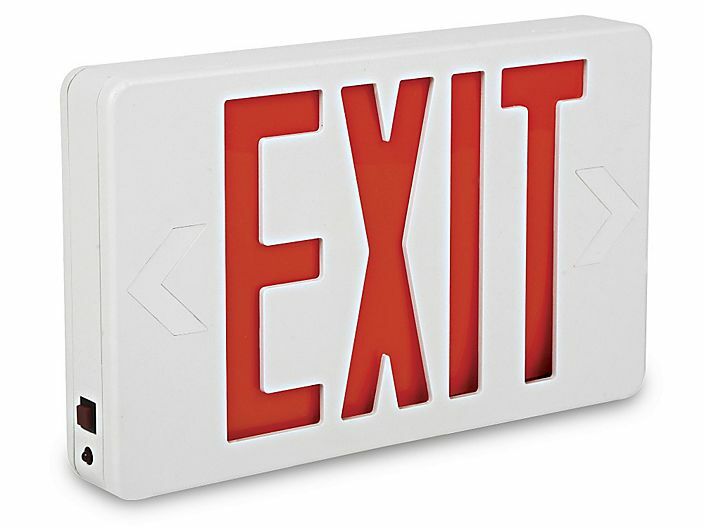 EMERGENCY EXIT LED LIGHT Sign Red A/C Battery Backup ULINE H-1663