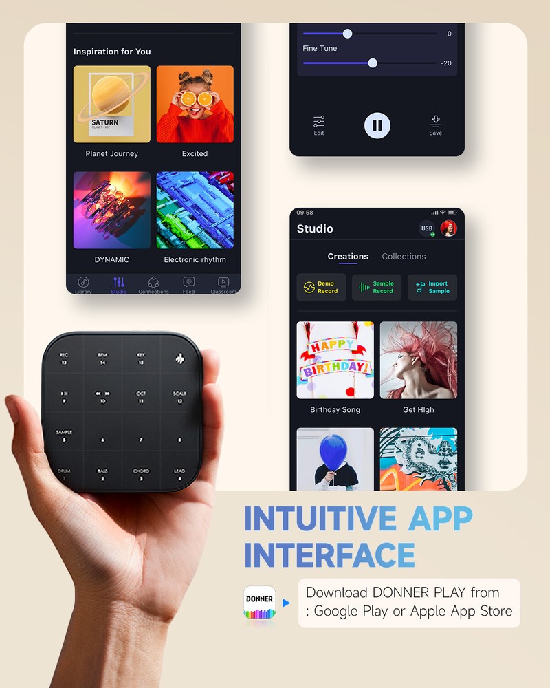 Donner MEDO Bluetooth MIDI Controller Handheld Built in Speaker Looper Synth