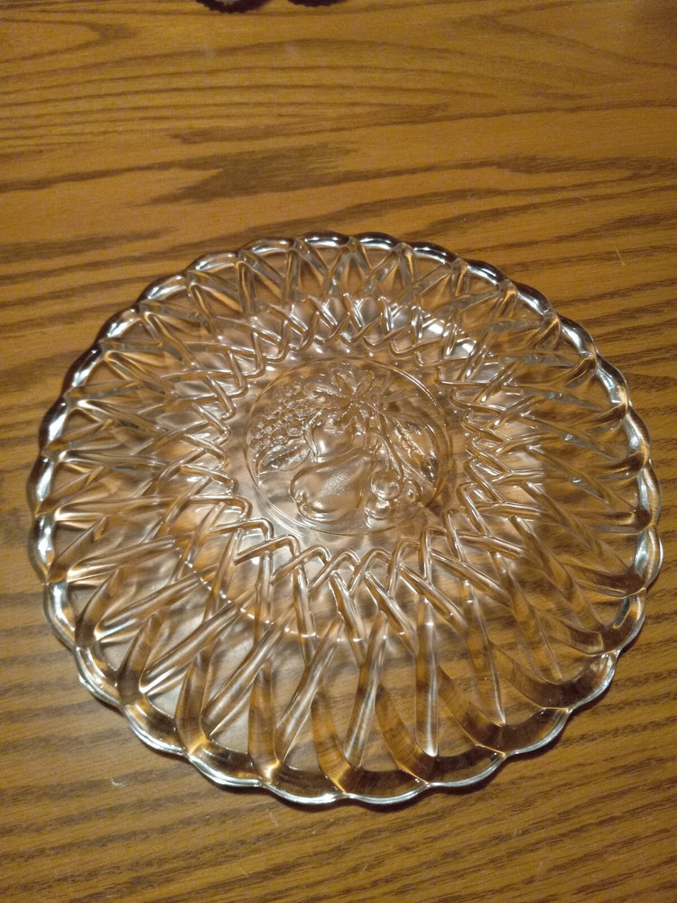 Vintage 9.5" Glass Serving Plate Fruit Design