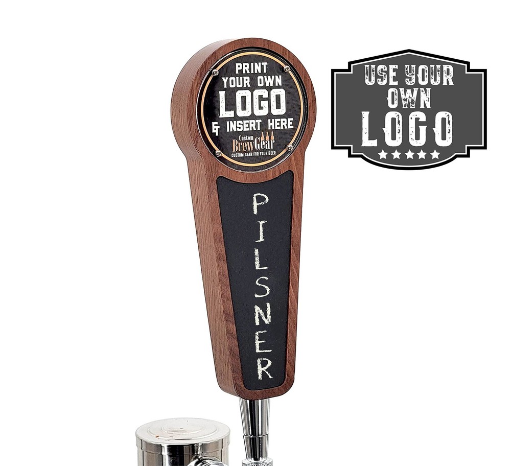Chalkboard Beer Tap Handle with Changeable Logo - Walnut - Keg Tap Handle
