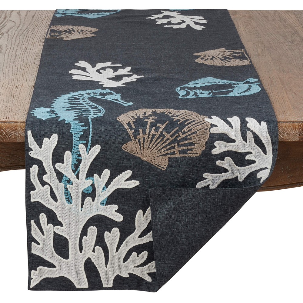 Sea Design Table Runner 16" x 70" Navy Blue