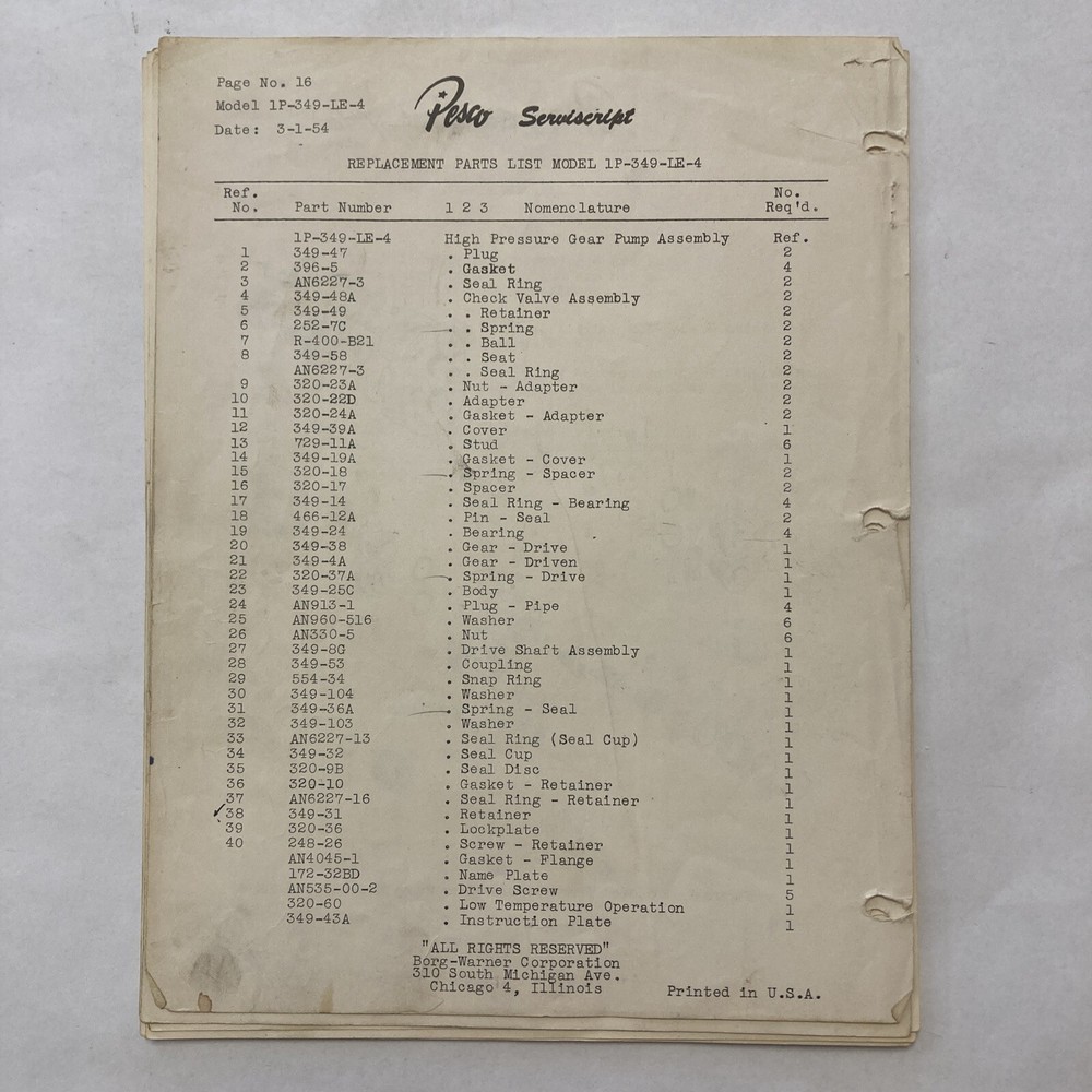 Pesco Serviscript Model 1P-349-LE-4 Series