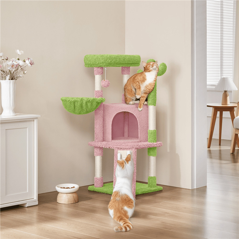 42" Height Cactus Cat Tree W/ Scratching Posts & Platform Beige/Brown