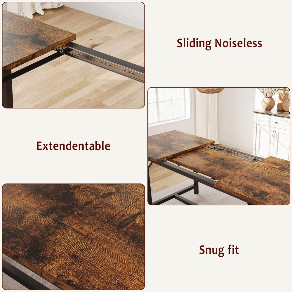 Dining Table Set for 4,63" Large Extendable Dining Room Table Set with 2 Benches