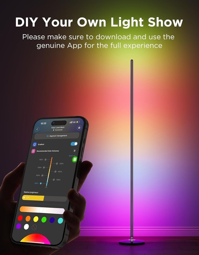 RGBIC Floor Lamp Basic, 1000lm LED Corner Lamp Compatible with SmartThings, A...