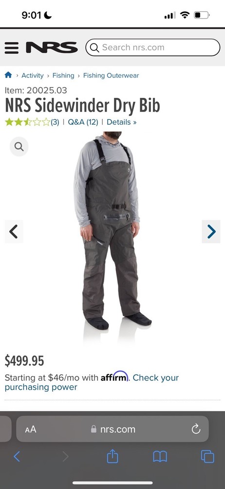 NRS Sidewinder Dry Bibs Lg (used)