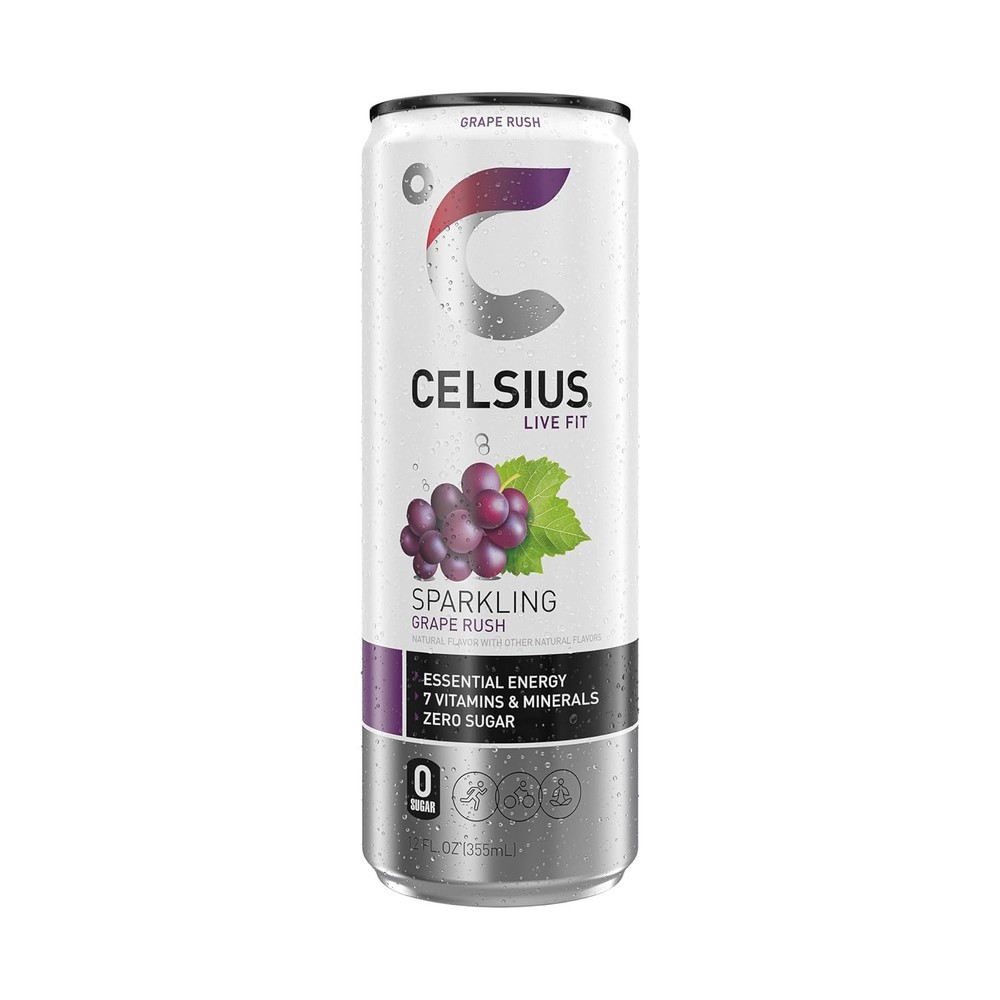 CELSIUS Sparkling Grape Rush, Functional Essential Energy Drink 12 Fl Oz 12 Pack
