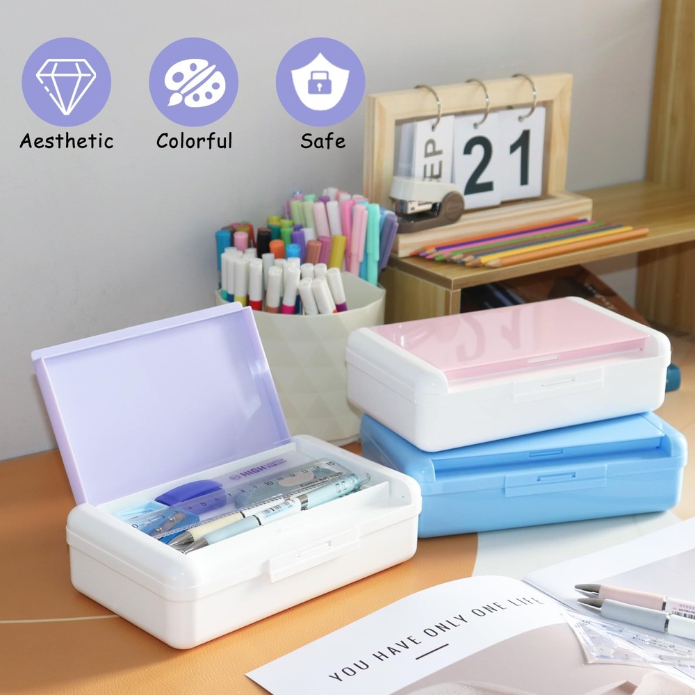 Double Layer Pencil Box, Hard Pencil case 2 Compartments, Plastic Large Capacity