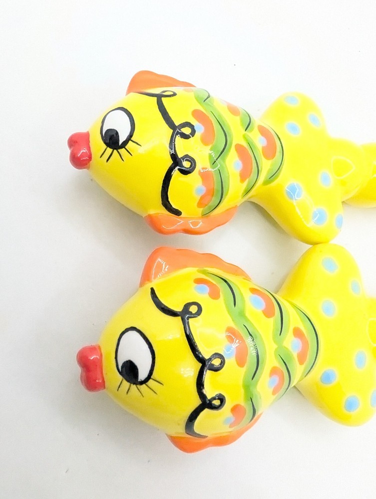 Set Serving Fork & Spoon Salad Ceramic Fish yellow vibrant 11.25" stainless