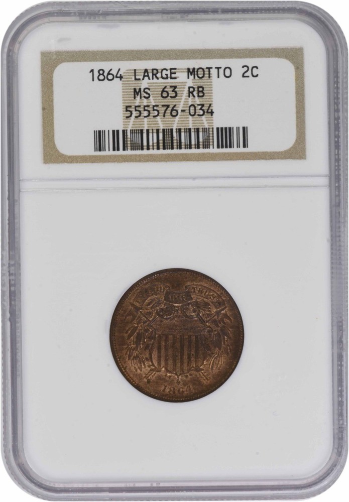 1864 Two Cent Piece Large Motto MS63RB ANACS
